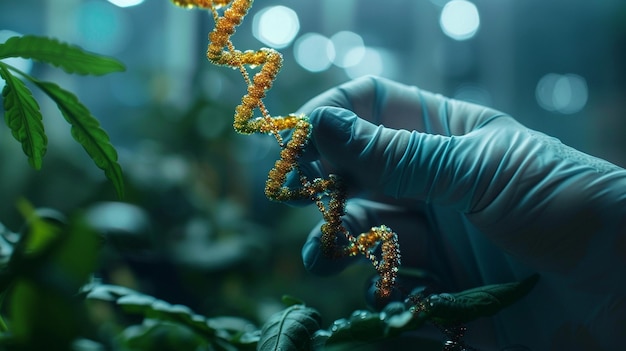 Photo human dna molecule chain viewed through microscope picture