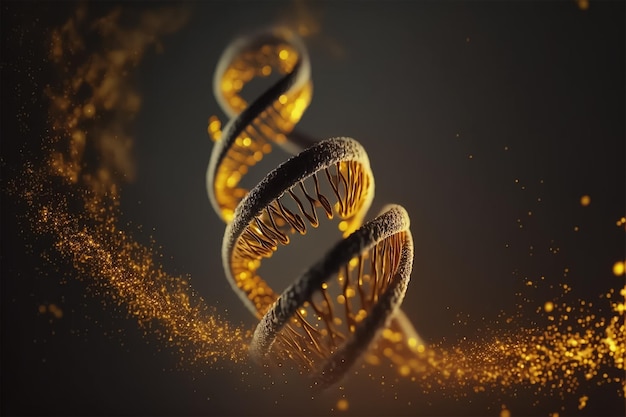 Human DNA structure, spiral gold glitters molecular structure. Generative AI