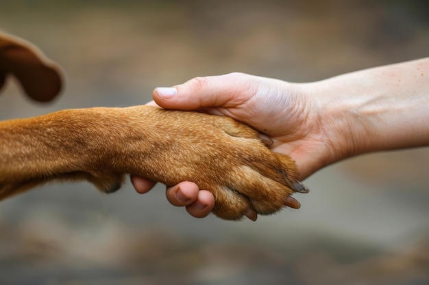 Photo human and dog handshake