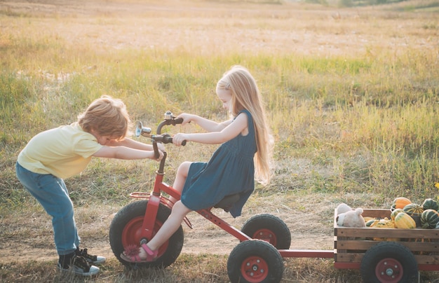 Human emotions kids first love summer portrait of happy cute children kid having fun in spring field