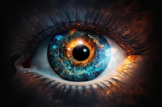 Human eye Image of starry background with galaxies Beautiful illustration picture Generative AI