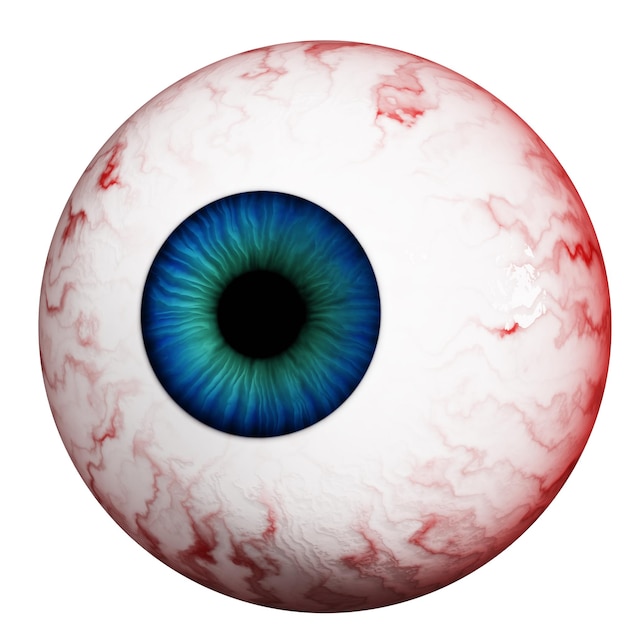 Human eye isolated on a white background Realistic Eyeball with a blue retina closeup 3d render