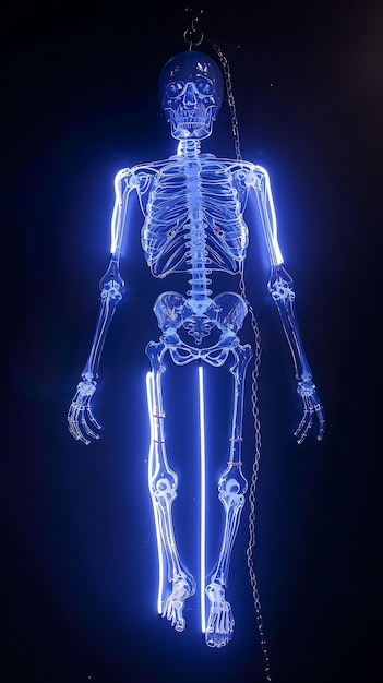 Photo a human figure with a blue light that says skeleton