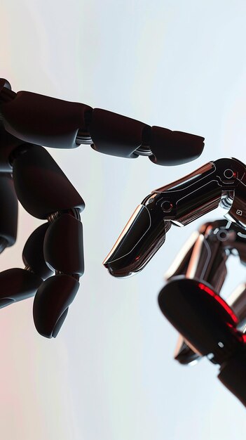 The human finger delicately touches the finger of a robot