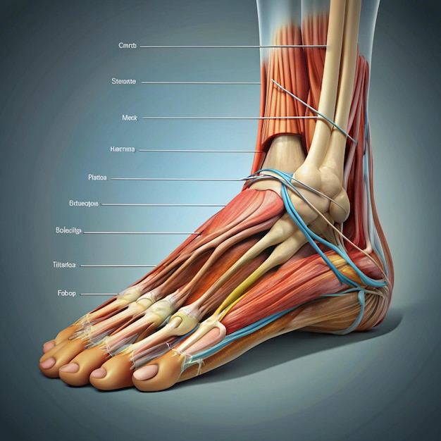 Photo human foot muscle diagram medical and educational illustration printable graphics design