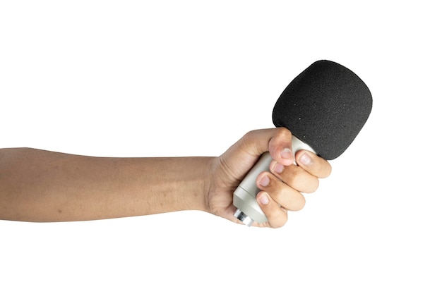 A human hand holding a microphone