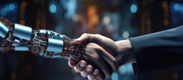 human hand shaking hands with robot hand