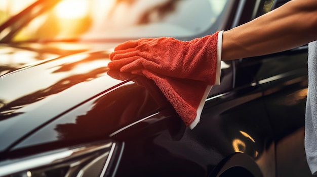 Human hand showing clean up and wash the car