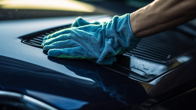 Human hand showing clean up and wash the car