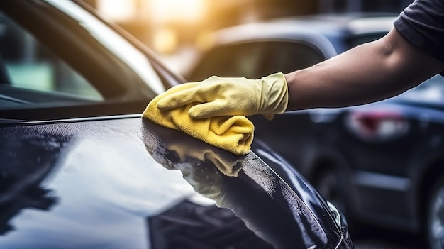 Human hand showing clean up and wash the car