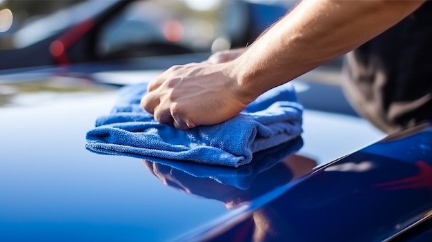 Human hand showing clean up and wash the car