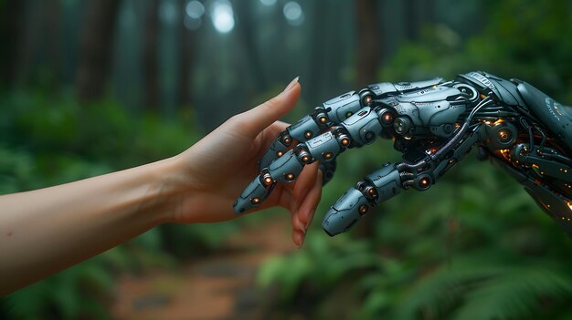 Human hand trying to touch robot hand