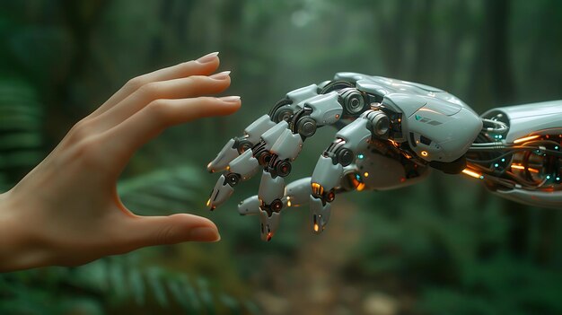 Human hand trying to touch robot hand