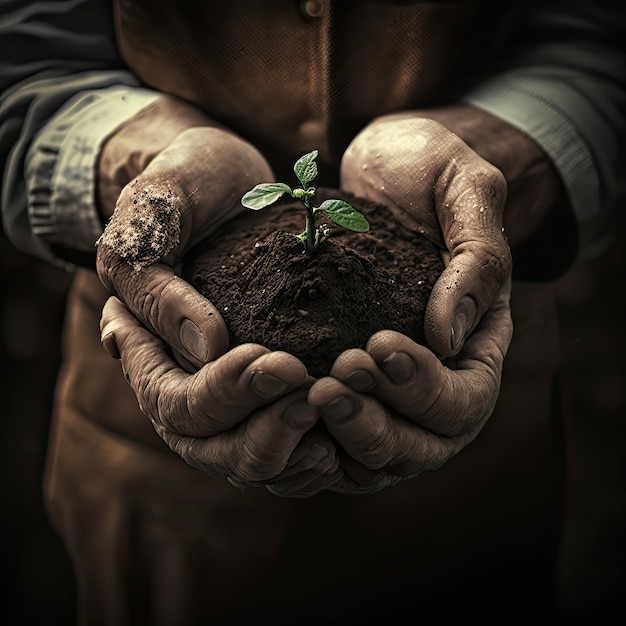 Human hands holding green small plant life concept ecology concept