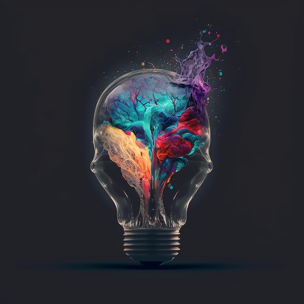 Human head in the form of a light bulb on a dark background the concept of creating an idea