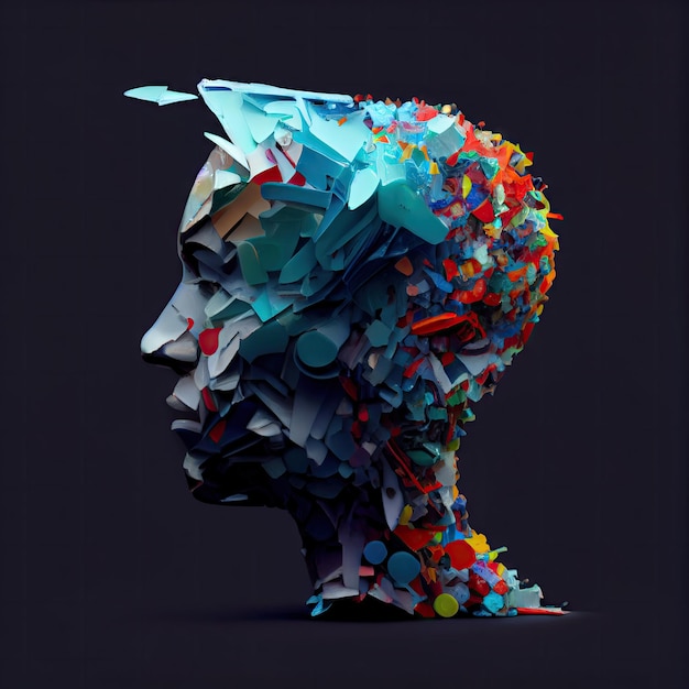 A Human Head Made of Plastic Garbage Ecology Concept Abstract Generative AI Illustration