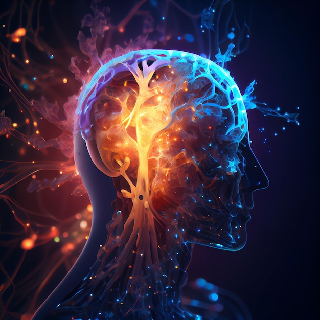 Human head with glowing neurons in brain Esoteric and meditation concept Connection with other worlds Creates with Generative AI