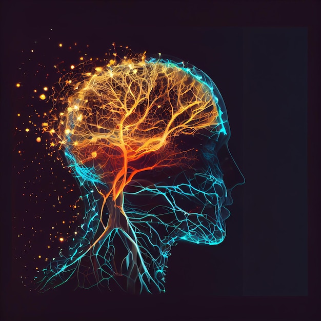 Human head with glowing neurons in brain Esoteric and meditation concept Connection with other worlds Creates with Generative AI