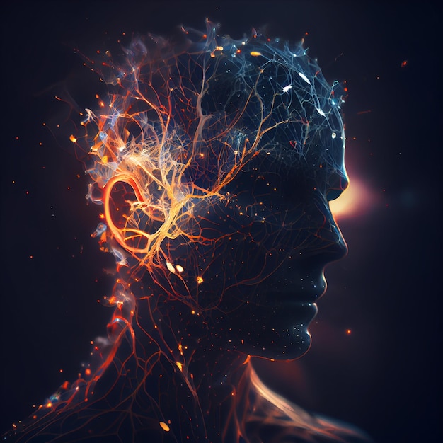 Human head with glowing neurons in brain Esoteric and meditation concept Connection with other worldsgenerative ai