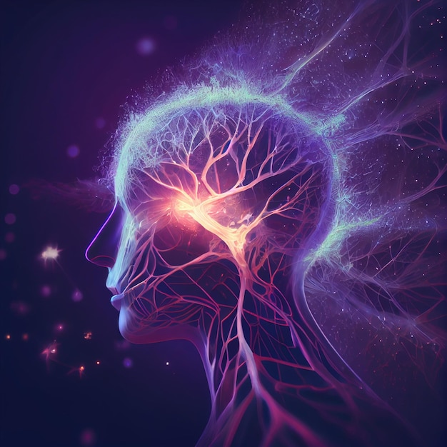 Human head with glowing neurons in brain Esoteric and meditation concept Connection with other worldsgenerative ai