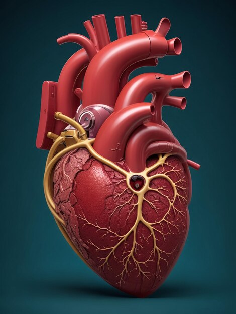 A human heart anatomical model on a black background The blood system is illustrated along with vei