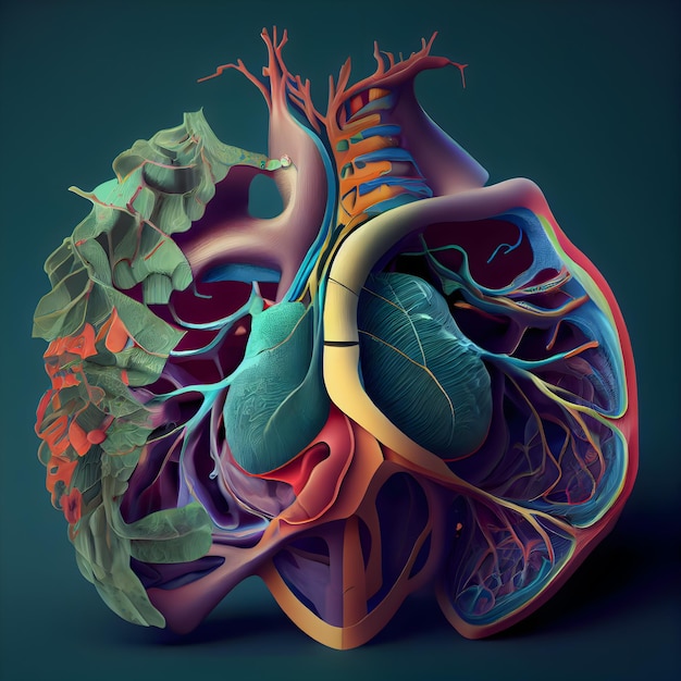 Human heart anatomy 3D illustration Colorful medical background