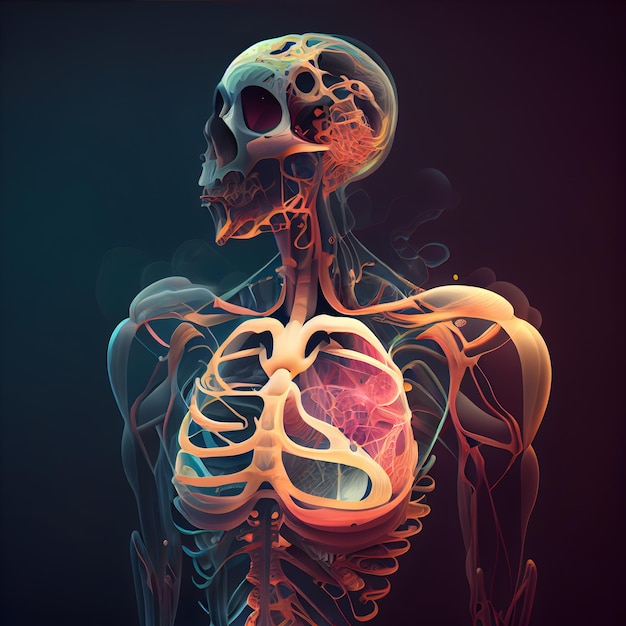 Human heart anatomy 3D illustration of human heart anatomy isolated on dark background