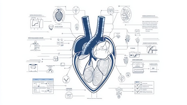 Photo human heart anatomy diagram with blood vessels and ecg illustration