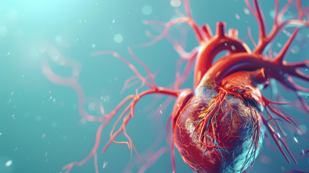 A human heart illustration showing intricate veins arteries and blood vessels set