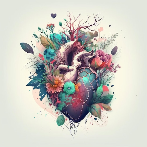 Human heart intertwined with flowers representing love and emotions generative ai