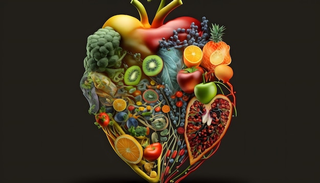 human heart made of vegetables and greens, concept health and healthy food