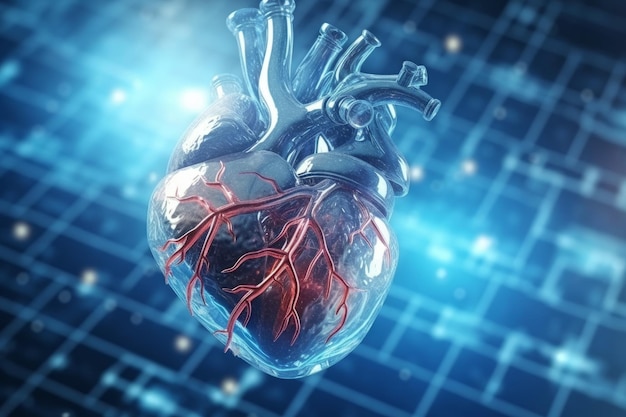 Human heart on scientific background