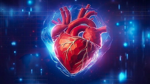 Human heart with cardiogram for medical heart health care background AI Generative