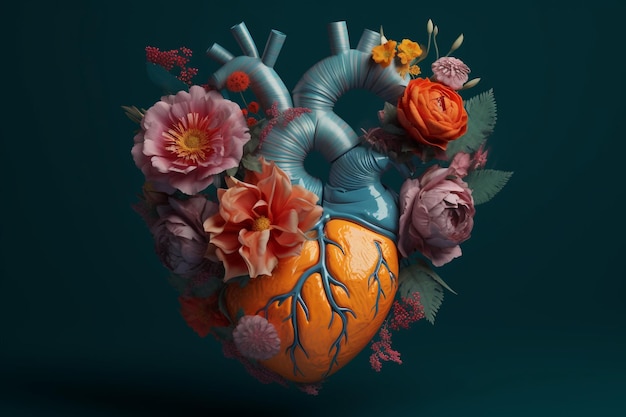 A human heart with flowers on it