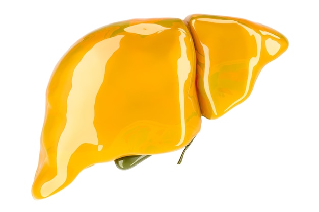 Human liver with gallbladder glossy yellow color 3D rendering