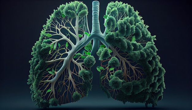 Human lungs are made from tree branches with leaves concept of Organic Form and Metaphor Earth Day the importance of loving nature