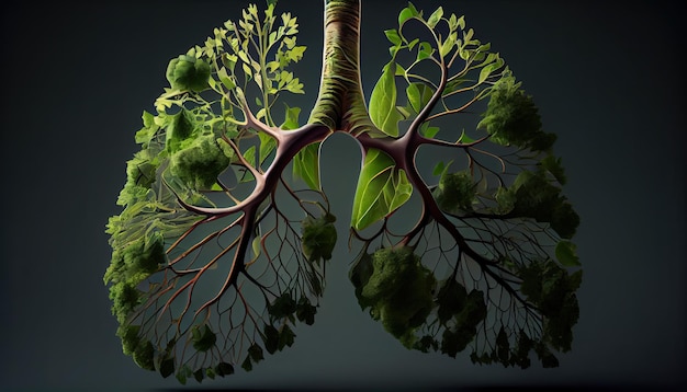 Human lungs are made from tree branches with leaves concept of Organic Form and Metaphor Earth Day the importance of loving nature