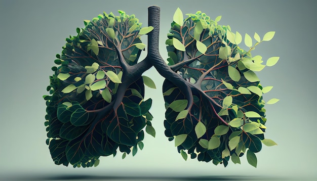 Human lungs are made from tree branches with leaves concept of Organic Form and Metaphor Earth Day the importance of loving nature