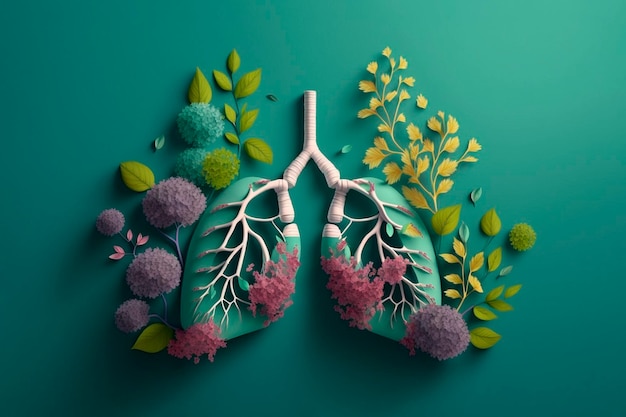 Human lungs made with purple field flowers on white background Minimal coronavirus or pneumonia concept