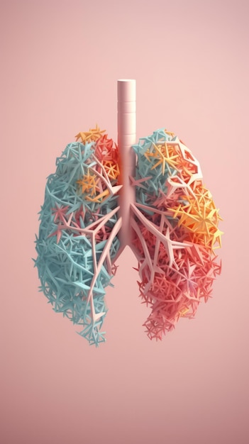 Human lungs with colorful vessels 3d model drawing vertical