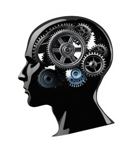 Photo human mind with gears concept of thinking logic and innovation a black silhouette of a hu