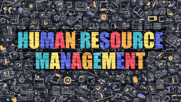 Human Resource Management Concept Multicolor on Dark Brickwall