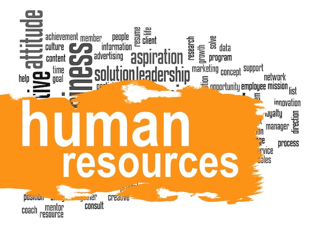 Human resources word cloud with orange banner