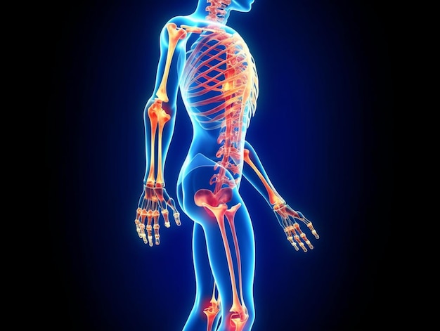 A human skeleton is shown with the bones labeled as " the bones ".