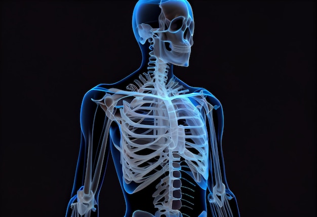 A human skeleton is shown with the word skeleton on the left side.