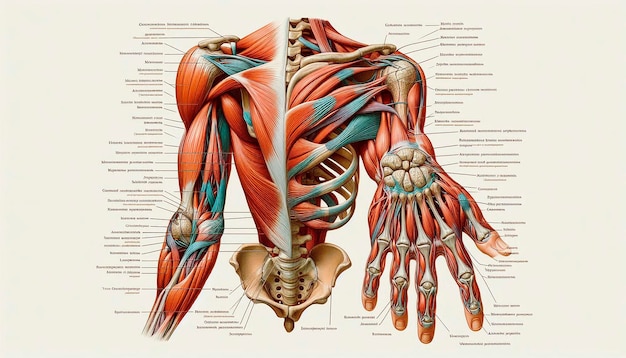 Photo a human skeleton with the bones labeled human and human bones