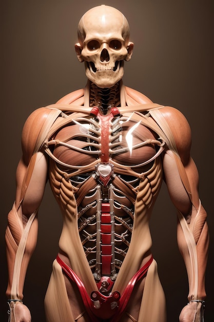 A human skeleton with the muscles