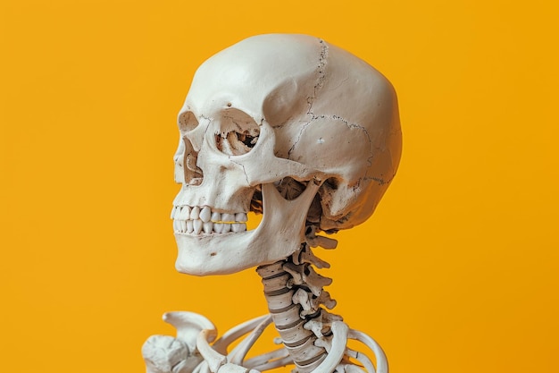 Human skeleton on yellow background