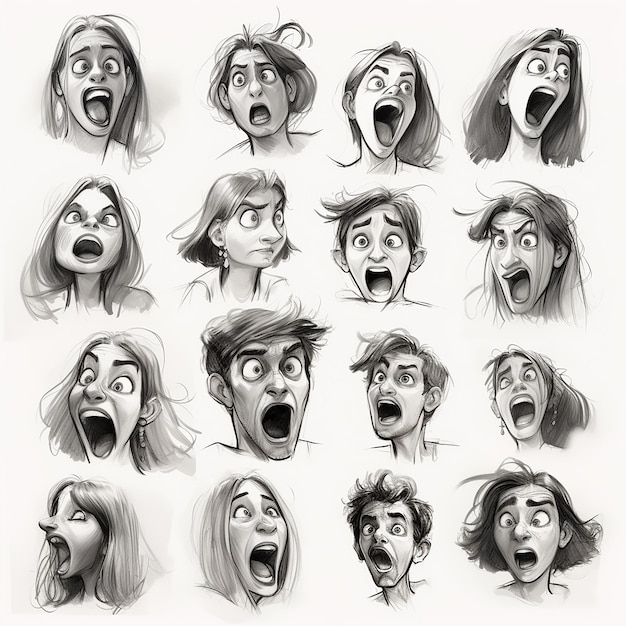 human sketches showing different facial expressions