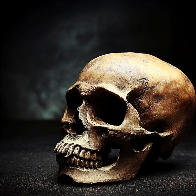 Human skull on dark background